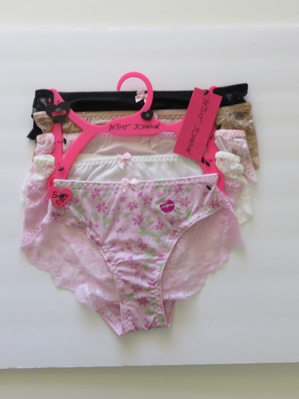 (#143) Betsey Johnson 5-pack Hipster Lace Back Panties Underwear Size M